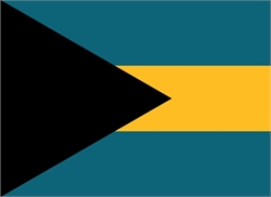 [ai] The flag of The Bahamas featuring three horizontal bands in aquamarine, gold, and aquamarine, with a black equilateral triangle on the left side.